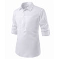thumbnail image 2 of Men's Half Button-Up Long Sleeve Casual Shirt Solid Color Roll-Up Sleeve Work Shirt with Chest Pocket Lightweight Wrinkle Resistant (L-3XL), 2 of 7