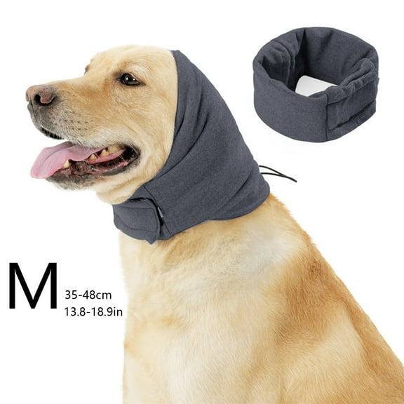 HCBY Dog Ear Muffs for Anxiety Relief Adjustable Dog Calming Hoodie Head Cover Pet Snood Neck and Ears Warmer for Reducing Noise Protection Anti-Scaring (Gray, Medium)