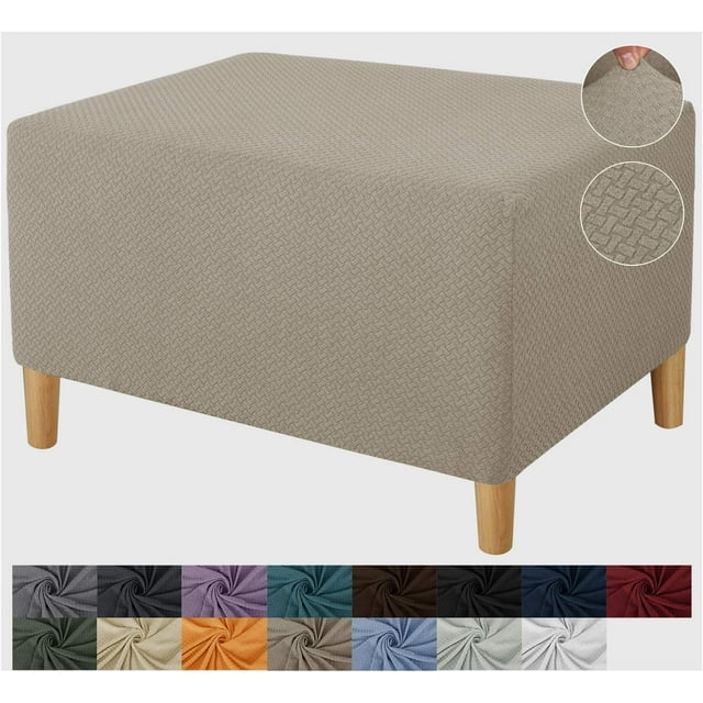GHSDFBB Housse d'Ottoman Rectangulaire Super Extensible Surdimensionnée en Spandex Doux Jacquard, Petites Housses d'Ottoman, Housse de Repose-Pieds Carrée, Rangement avec Bas Élastique pour Salon (Petit, Kaki)