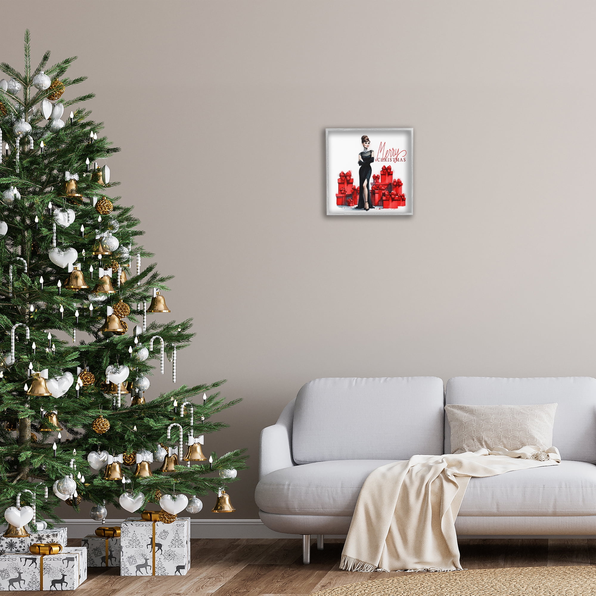 Stupell Industries Trendy Merry Christmas Holiday Painting Gray Framed Art Prints Wall Art, 17 x 17