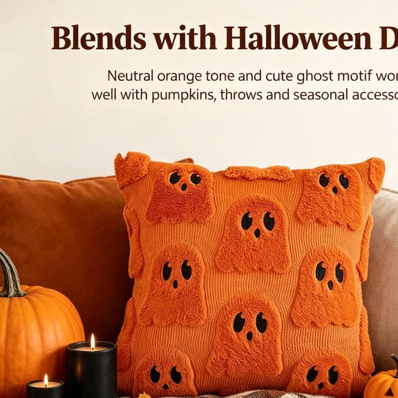 Halloween Throw Pillows Covers - 18x18in Plush Fall/Thanksgiving Decor, Cozy Textured Cushions for Sofa Couch Bed Living Room Fall Thanksgiving Decor Gift (Orange )