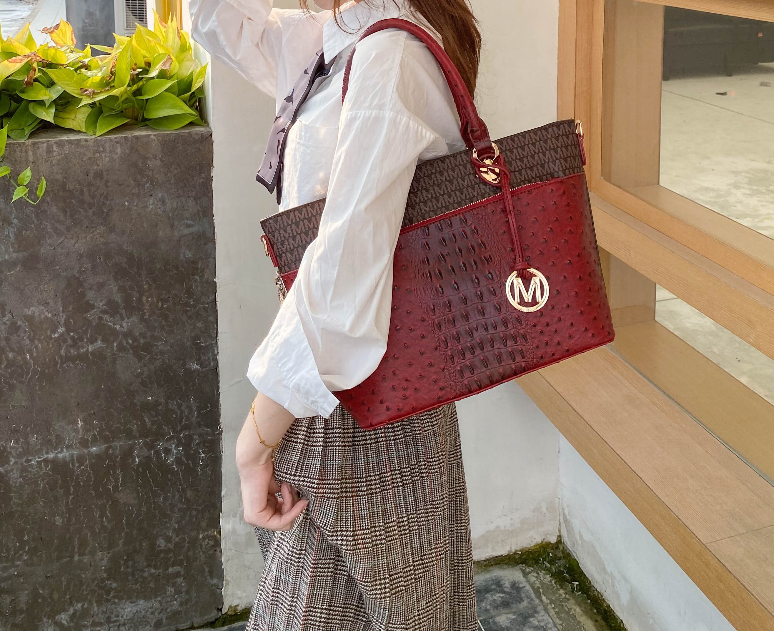 MKF Collection Grace Women's tote Bag, Croco Vegan Leather Shoulder Bag Handbag Purse by Mia K