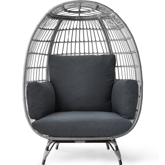 Best Choice Products Wicker Egg Chair Oversized Indoor Outdoor Patio Lounger w/ Steel Frame - Gray/Charcoal