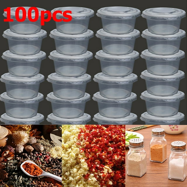 100 x Petit Contenant de Rangement Jetable en Sauce Plastique Transparente de 150 Ml avec Couvercle