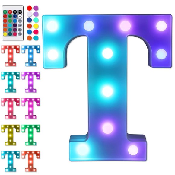 Luces LED con letras, luz nocturna en forma de marquesina y colorida, en forma de T