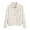 thumbnail image 6 of QIYAGBSA Corduroy Shirts for Women Button Down Long Sleeve Relaxed Fit Casual Overshirt with Pocket for Spring Fall (Beige, M), 6 of 8