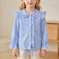 thumbnail image 2 of YDFCWXW Girls Long Sleeve Plaid Ruffle Button Down Shirt Cowgirl Western Tie Front Blouse 5-14 Years (Blue, 3-4 Years), 2 of 9