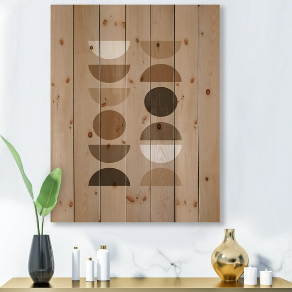 Designart 'Abstract Moon and Sun Geometric Print II' Modern Print on Natural Pine Wood