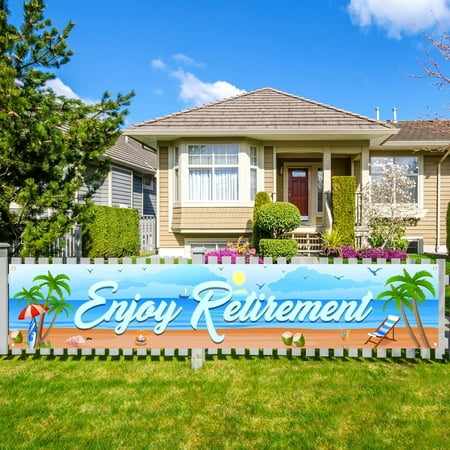 Blue Enjoy Retirement Banner, Happy Retirement Large Banner for Men or Women, Farewell Party Decorations, Going Away Goodbye Party Decor