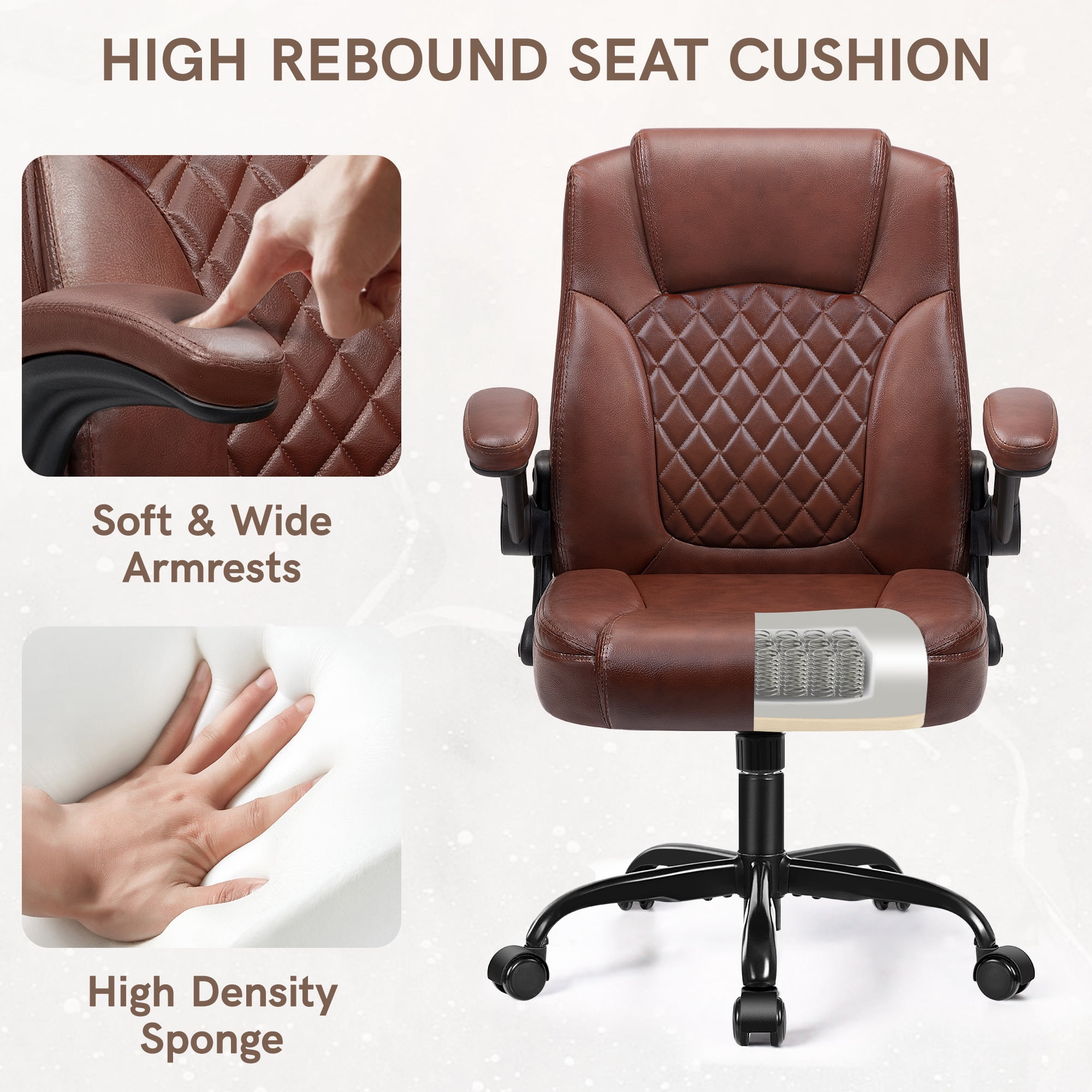COOLHUT Leather Office Chair, Big and Tall Office Chair 400LBS Wide Seat Ergonomic Computer Desk Chair High Back Executive Leather Chair Adjustable Task Chair Lumbar Back, Dark Brown