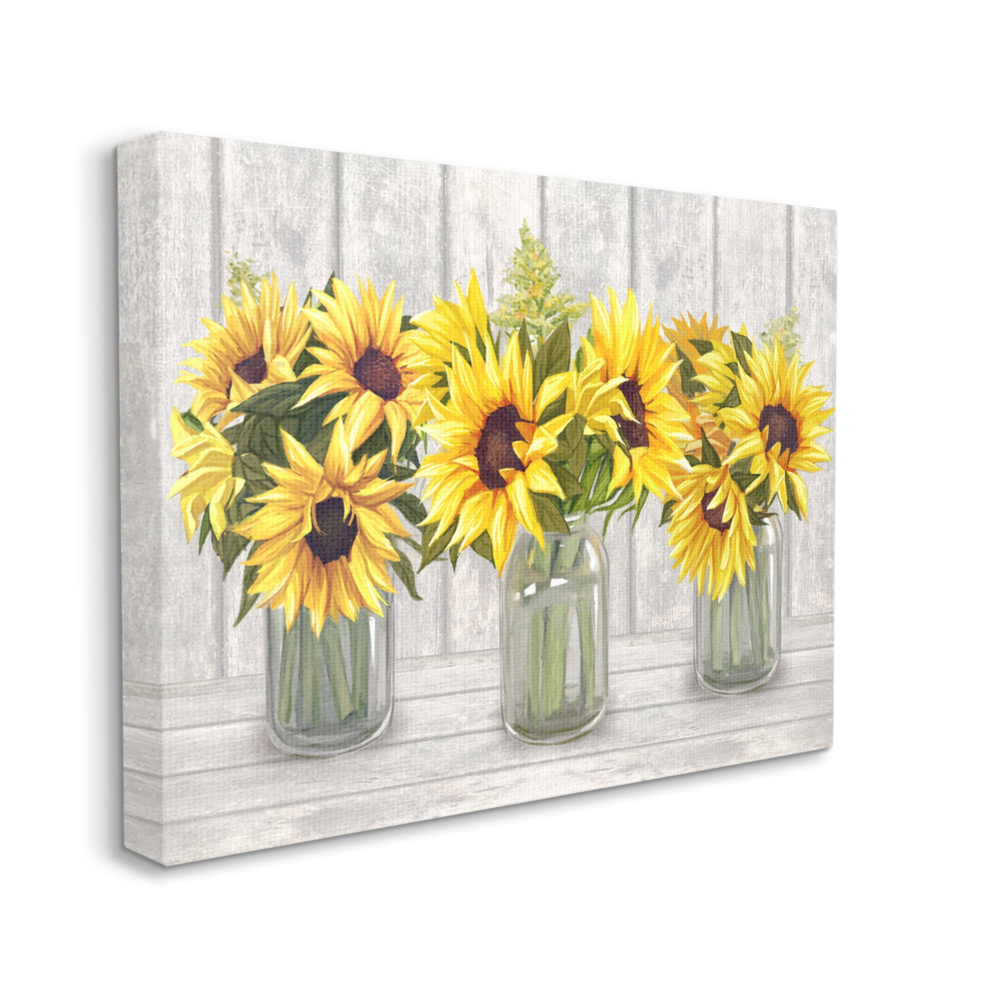 Stupell Industries Three Sunflower Bouquets Country Planks Still Life Graphic Art Gallery Wrapped Canvas Print Wall Art, Design by Ziwei Li