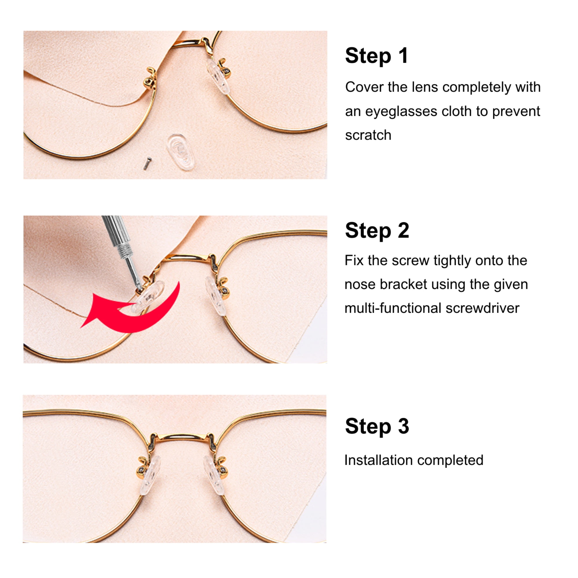 Kabuer Eyeglasses Repair Kit Glasses Repair Kit Stainless Steel Screws and  Nose Pads with Micro Screwdriver Tweezer for Watch