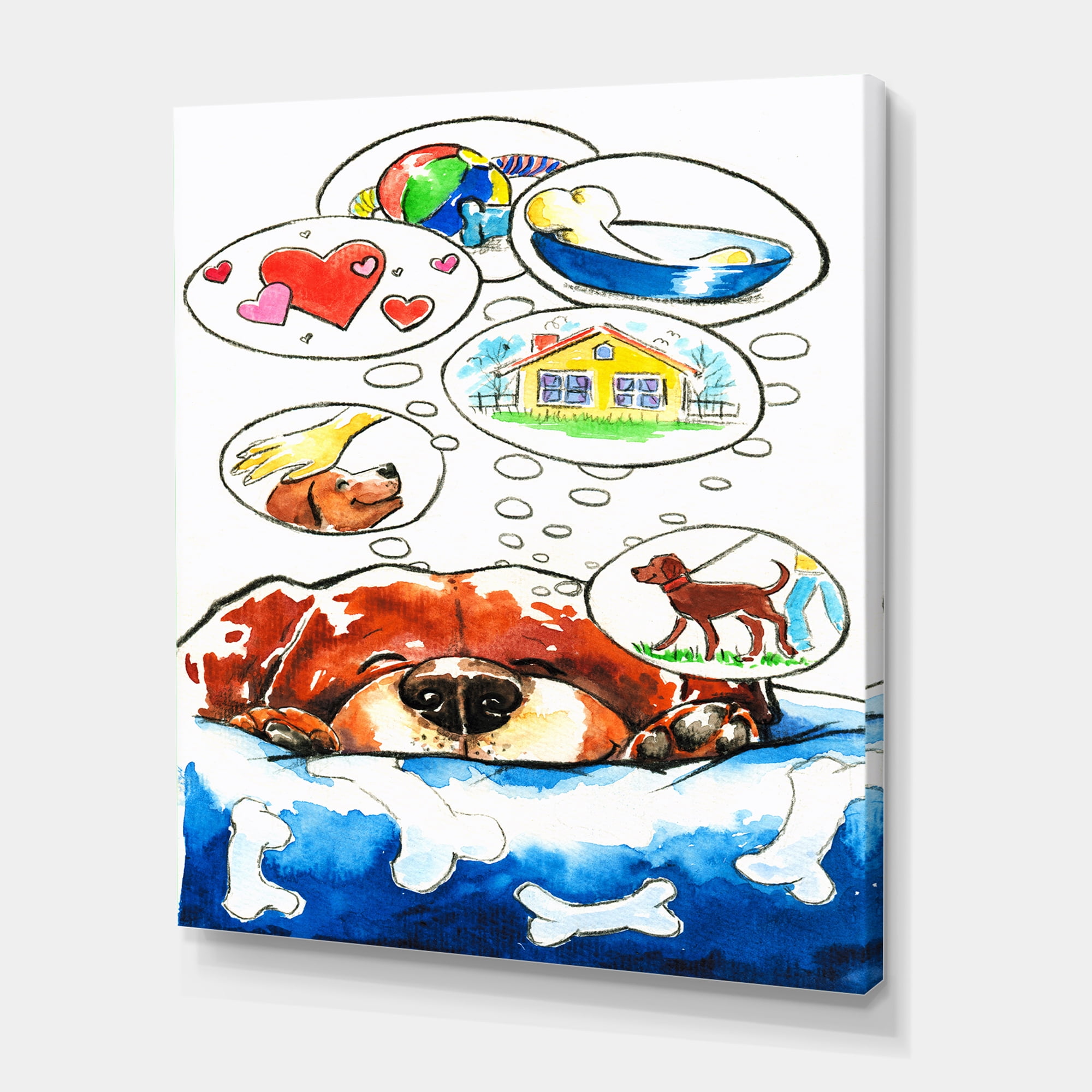 Designart ' Dog Having Dreams ' Children's Art Canvas Wall Art Print