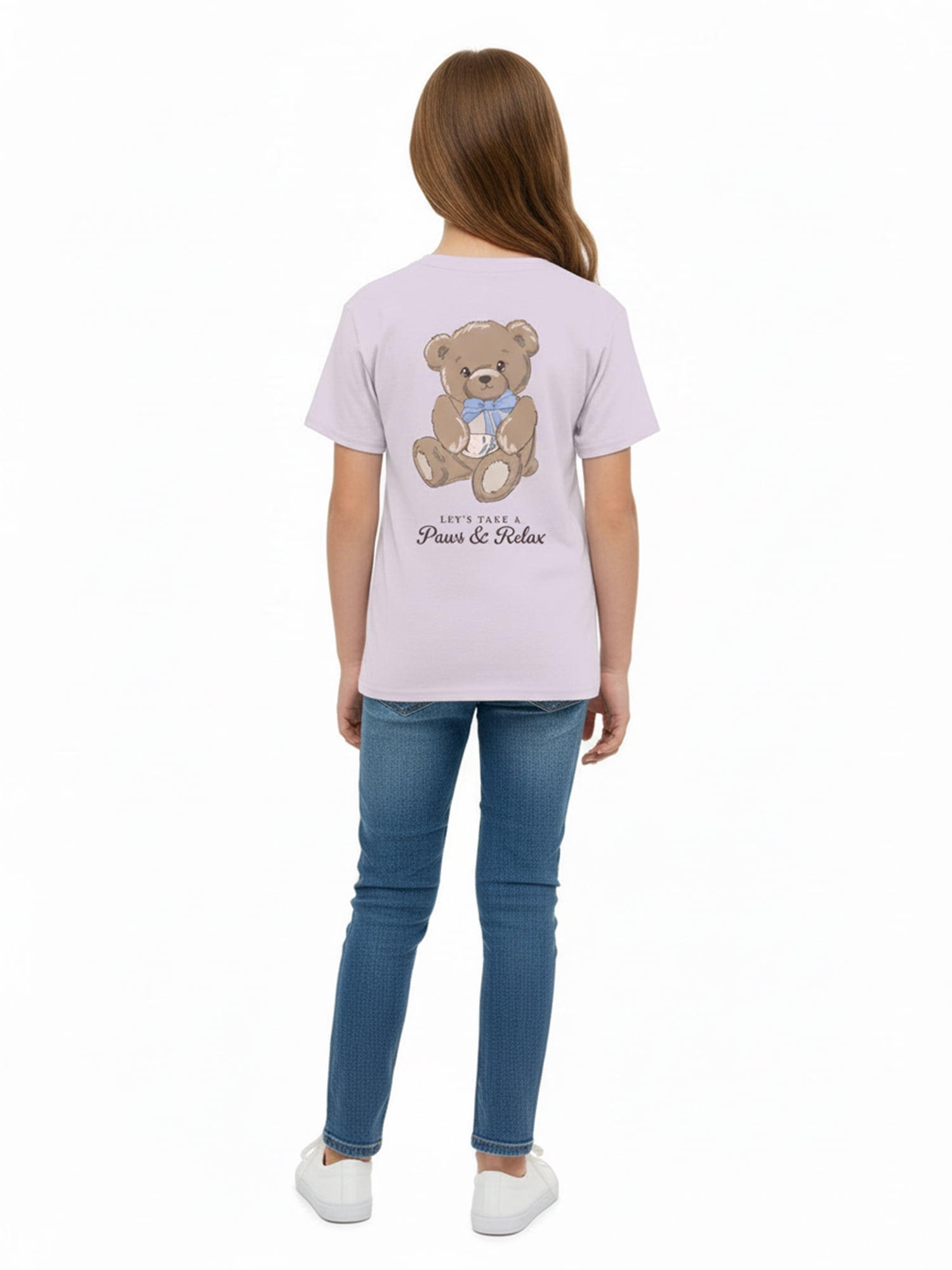 Wonder Nation Girls Teddy Bear Front Back Graphic Tee with Short Sleeves, Sizes 4-18