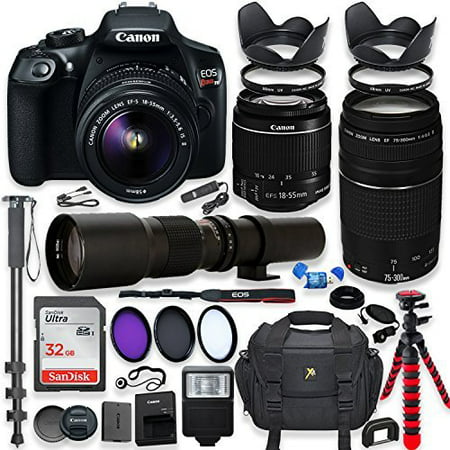 canon eos rebel t6 dslr camera with 18-55mm is ii lens bundle + canon ef 75-300mm f/4-5.6 iii lens and 500mm preset lens + 32gb memory + filters + monopod + spider tripod + professional (Best Camera For Professional Looking Photos)