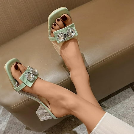

Womens Casual Sandals non Slip- High Heel Rhinestone Casual Sandals Mint Green Size 4.5