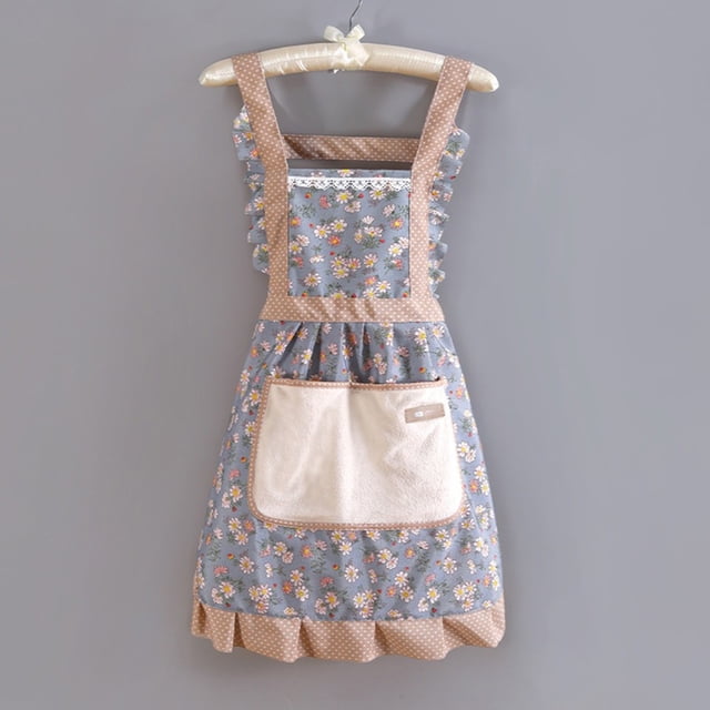 Aprons for Women with Pockets,Floral Kitchen Cooking Aprons,Waterproof Resistant Cotton Apron with Adjustable Strap and Front Pocket for Kitchen,Cooking,Painting,Blue