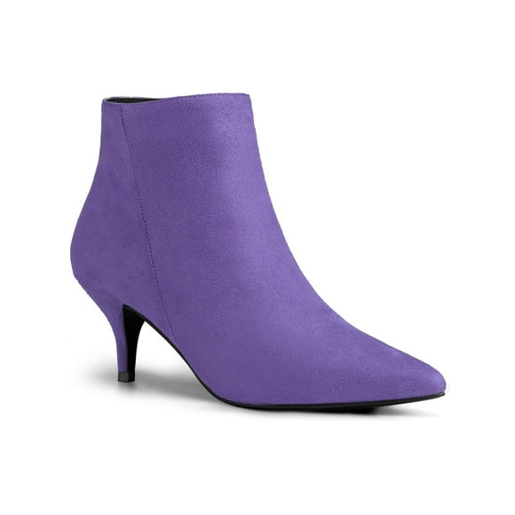 Unique Bargains Women's Zip Stiletto Kitten Heel Ankle Booties Deep Purple (Size 10)