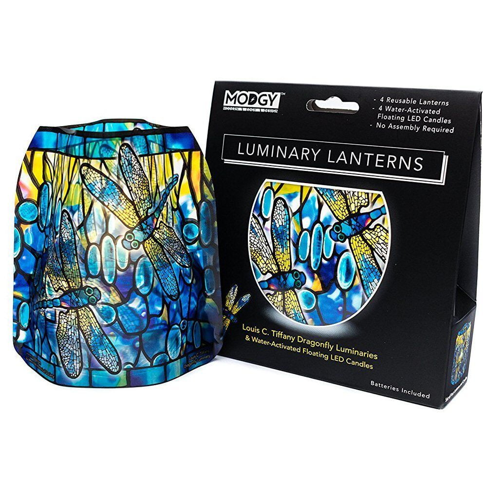 Modgy Lumizu Collapsible 4pc Luminary Lantern Set Tiffany Dragonfly