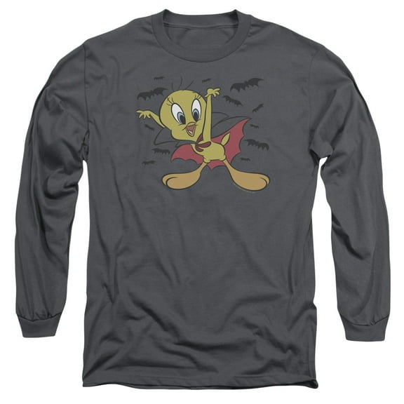 Looney Tunes Vampire Tweety Long Sleeve Adult 18/1 T-Shirt Charcoal