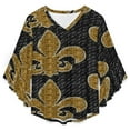 thumbnail image 4 of Black And Gold Fleur De Lis Women's V-Neck Blouse With 3/4 Ruffled Bell Sleeves Casual Top Ladies Blouses, 4 of 7