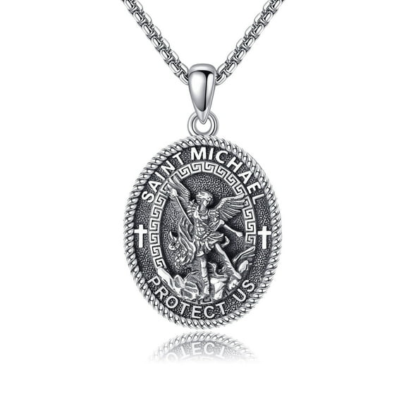 JEABZEL 925 Sterling Silver St Michael Medal Necklace - Religious Pendant Jewelry Gift for Women Men, Protector Symbol