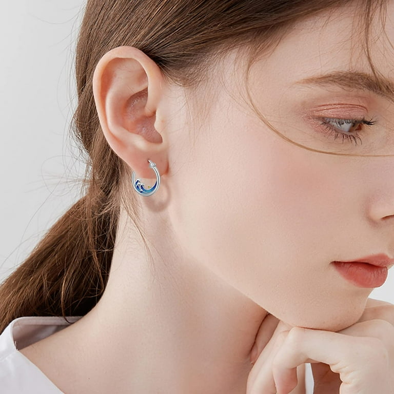 Coachuhhar Ocean Wave Earrings 925 Sterling Silver Hypoallergenic Beach Hoop Earrings Beach Jewelry Gifts for Women Girls