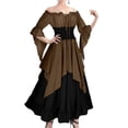thumbnail image 4 of Renaissance Dress Women 2026 Halloween Long Sleeve Off The Shoulder Medieval Dress Flowy Maxi Dresses Coffee M, 4 of 9