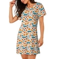 thumbnail image 2 of Fotbe Falling Pumpkins On Car Bata de Dormir para Mujer con Estampado, Camisón de Algodón de Manga Corta, Ropa de Dormir Casual, 2 of 6