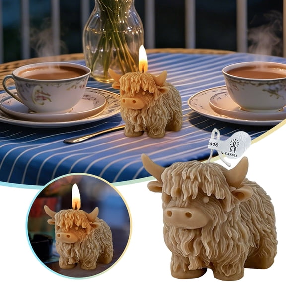 Cow Easter Decorations, Candle Gifts 3D Highland Cow Decoration Candle, Light-Up Highland Cattle Easter Figure, Highland Cow Shape for Resin Candle Easter Display (2.2inch)
