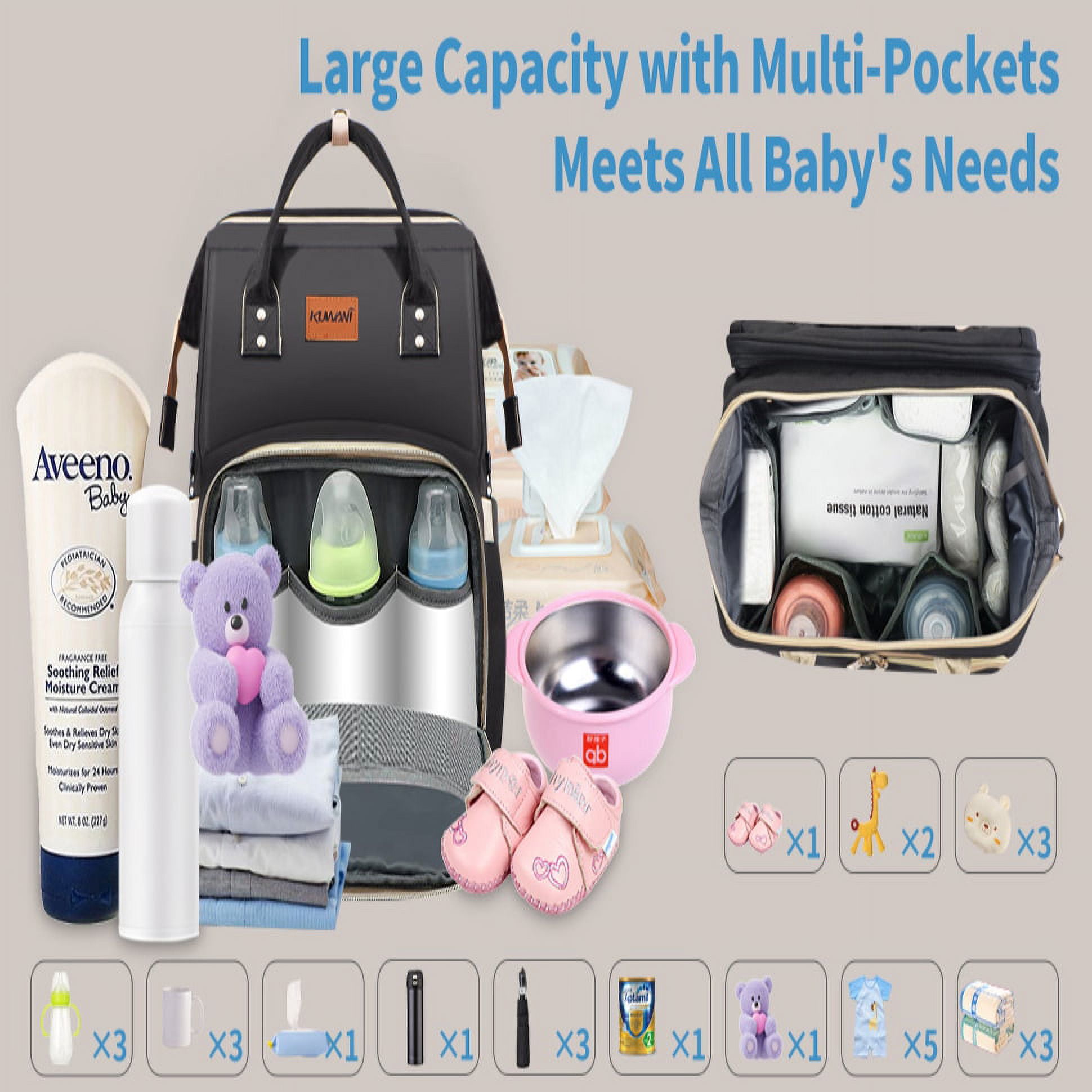 Diaper Bag Backpack with Changing Station for Boys Girl - External usb charging port Large Travel Waterproof Diapers Bag with Stroller Straps, Portable Diaper Changing