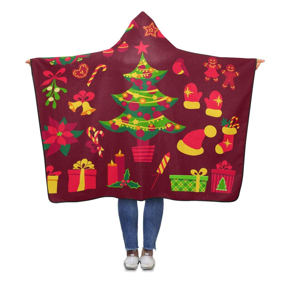 HATIART Christmas Pattern Wearable Hooded Blanket 56x80 inches Adults