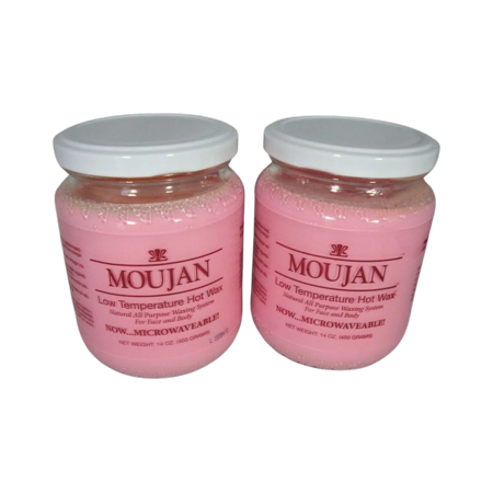 MOUJAN Low Temperature Hot Wax For Professionals (Microwaveable) – 14 oz. (Pack of 2 PINK Jars)