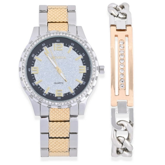 Accutime Analog Mens Watch Set w Matching Bracelet in Silver and Gold Model# MAC8078WM