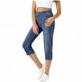 thumbnail image 2 of uublik Pants Capris for Women Stretchy Stretchy Pants Pull On Jeggings High Waisted Denim Leggings Casual Pants with Pockets, Dark Blue, 2 of 6