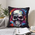 thumbnail image 2 of DouZhe Velvet Decorative Throw Pillow Covers Set of 2, Soft Square Cushion Cover with Invisible Zipper Hip Hop Skull Graffiti Printing, 20"x20", 2 of 7