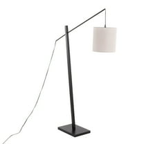 Arturo Contemporary Floor Lamp in Black Wood and Black Steel with Grey Fabric Shade by LumiSource