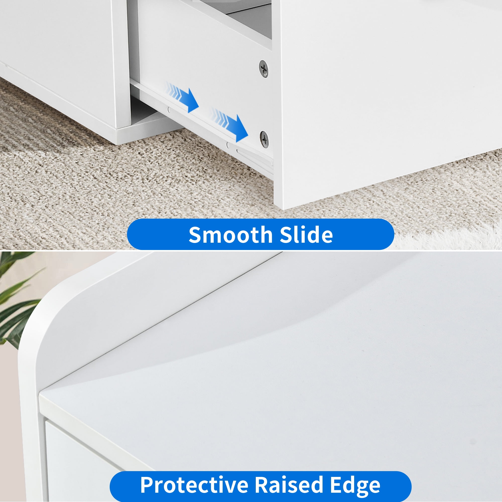 Dextrus Wood File Cabinet with Charging Station, Lateral Filing Cabinet Printer Stand, White