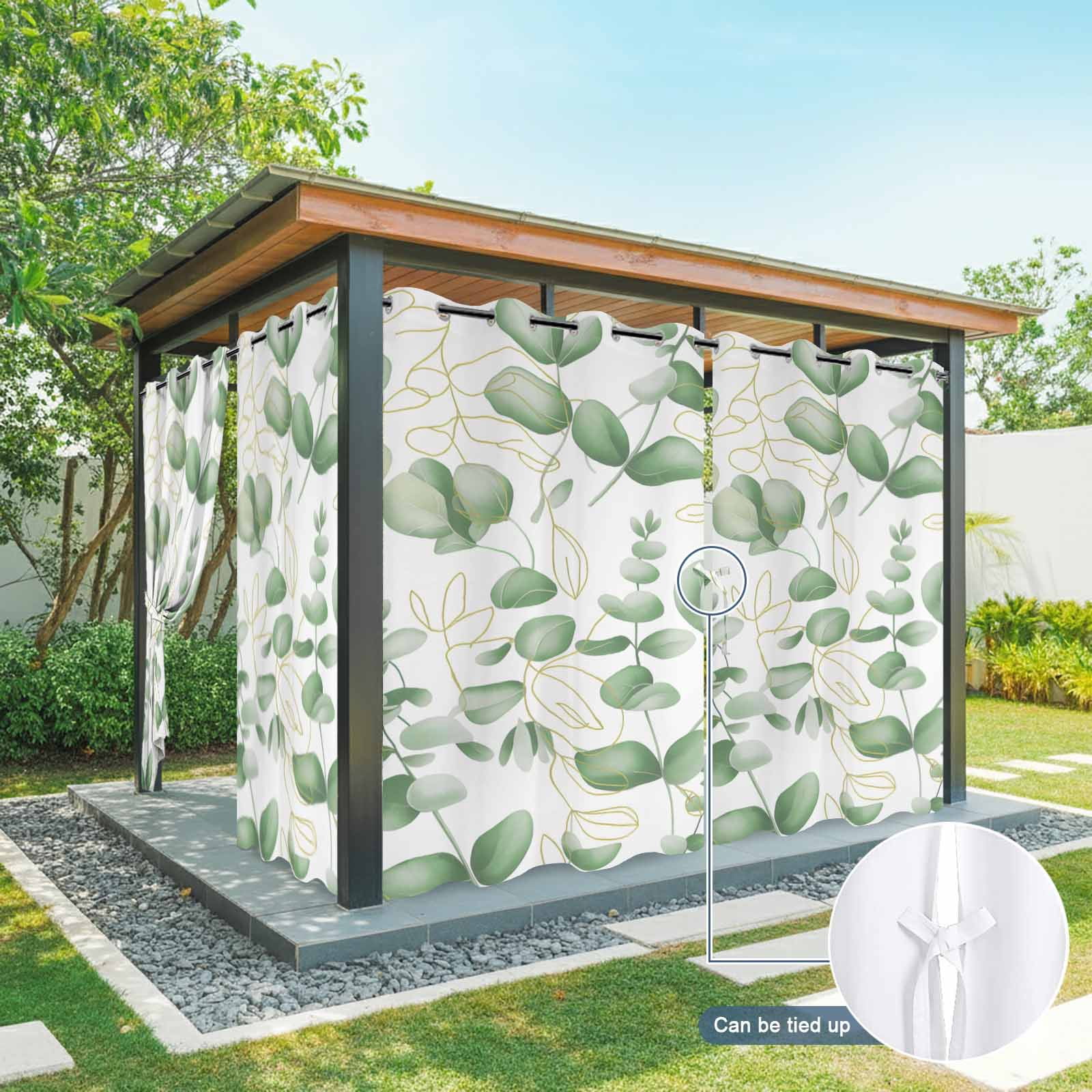 1 Panel Outdoor Curtains for Patio Waterproof 54"x108" Green Eucalyptus Leaves Weatherproof Privacy Outsides Curtains, Spring Farmhouse Country Plant Grommet Thermal Drapes for Cabana Porch Pergola