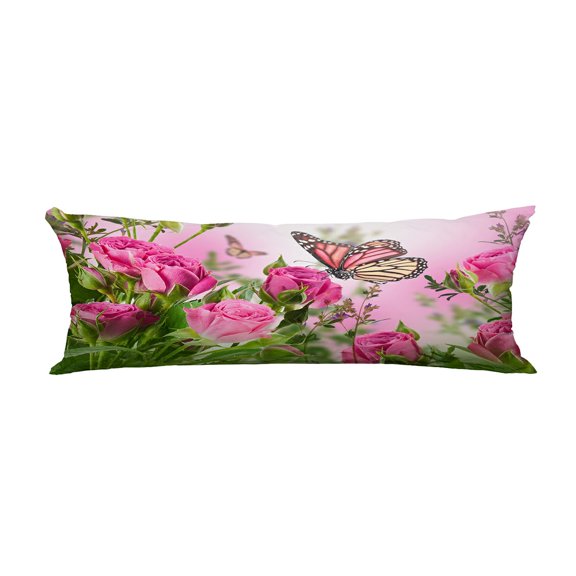 ABPHQTO Delicate Roses And Butterfly Floral Body Pillow Covers Pillow Case Protector Pillowcase 20x60 Inch