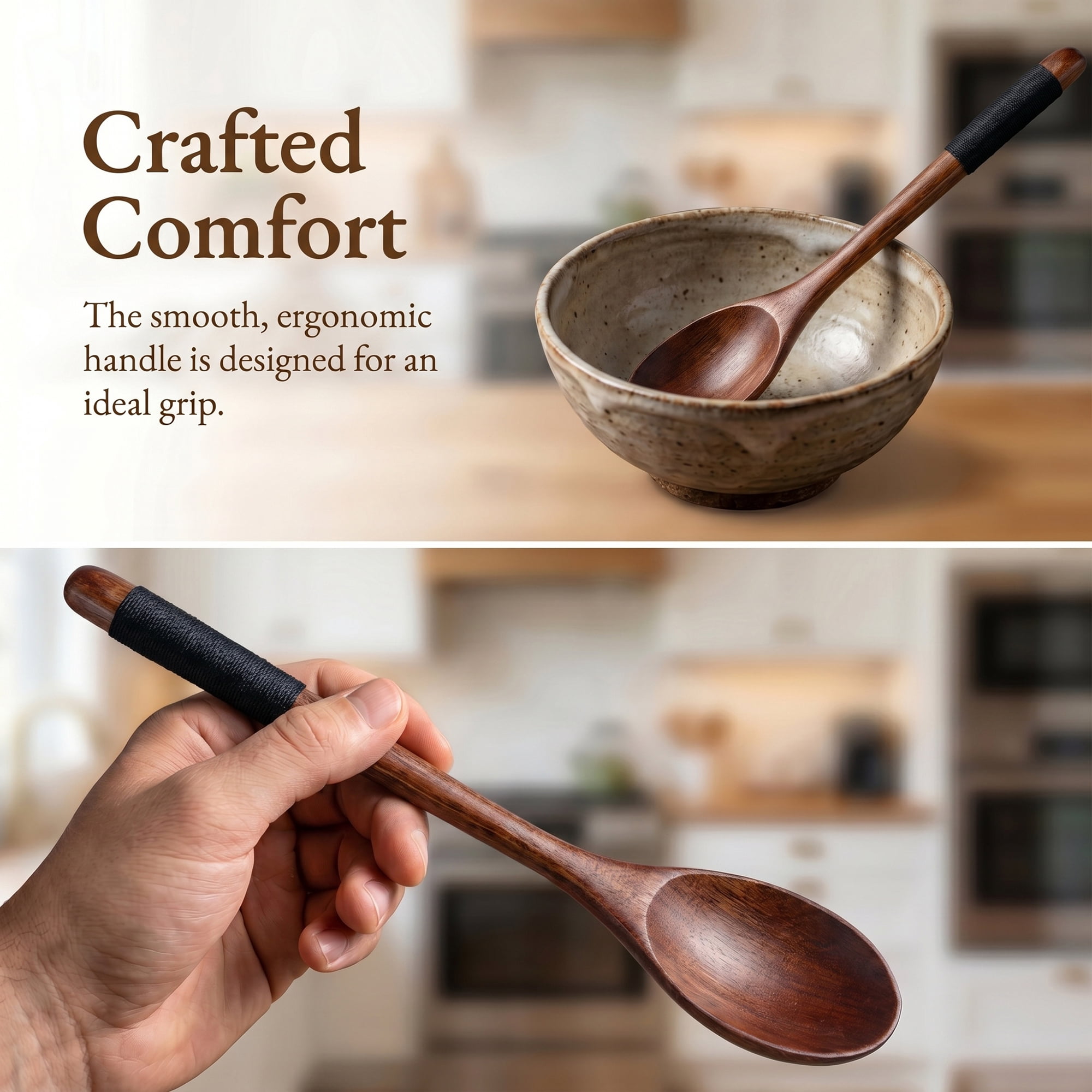Unique Bargains Wood Non Stick Cookware Kitchen Utensils Set Black 2Pcs