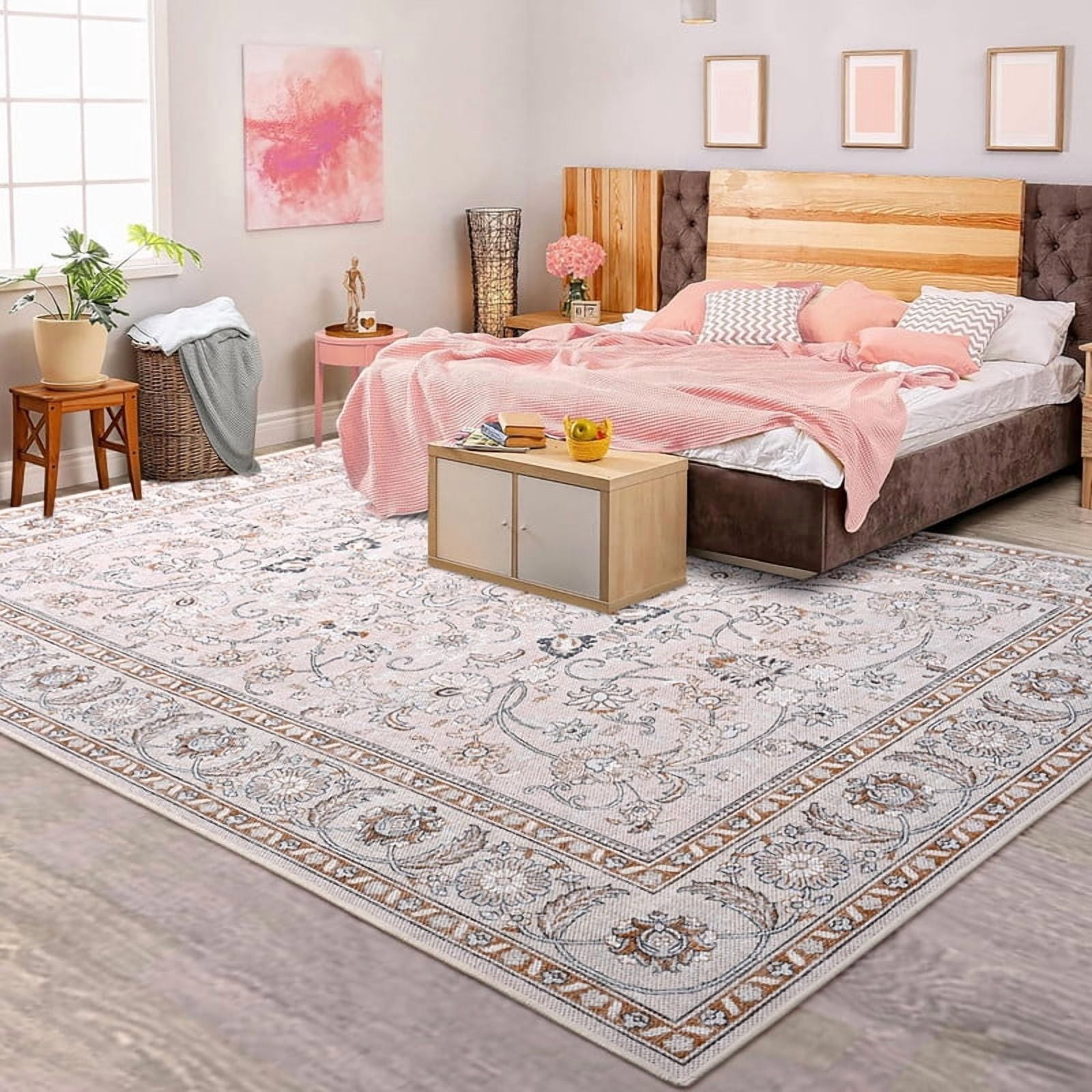 Lochas Area Rugs Modern Vintage Floral Rug Accent Carpet for Living Room Bedroom Home Decor,6'x9',Beige