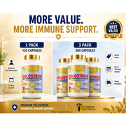Sunshine Naturals Colostrum Gold 100% Skim Bovine Colostrum 1000mg, High Immunoglobulin Dietary Supplement, 120 Capsules, 3 Pack