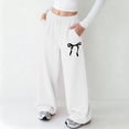 thumbnail image 2 of NIEWTR Girls Spring Casual Joggers Straight Wide Leg Loose Fit Sweatpants Elastic High Waist Lounge Pants with Pockets（White,9-10 Years), 2 of 4