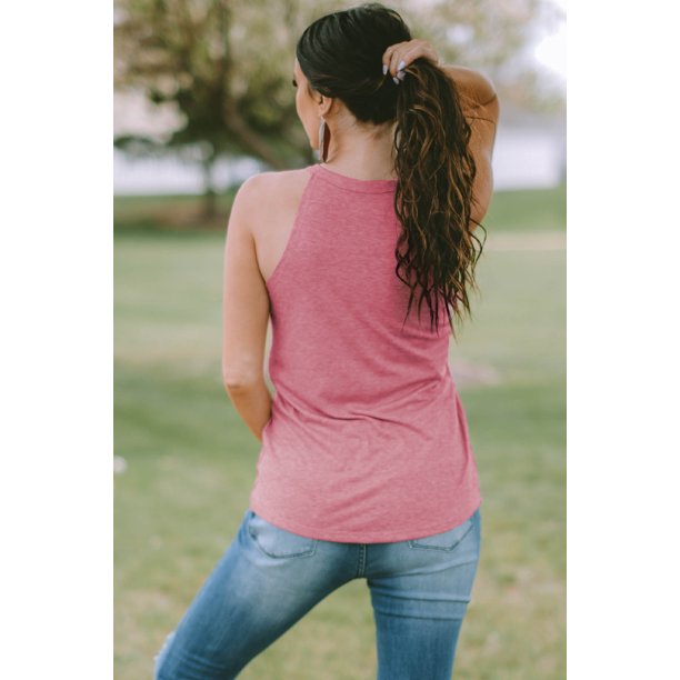 ABPHQTO Camiseta sin mangas con estampado de corazones empalmados de leopardo con bandera rosa para mujer