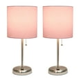 thumbnail image 2 of LimeLights Home Decorative Stick Lamp with USB Charging Port, Light Pink Fabric Shade and Brushed Steel Base - 2 Pack Set, 2 of 10