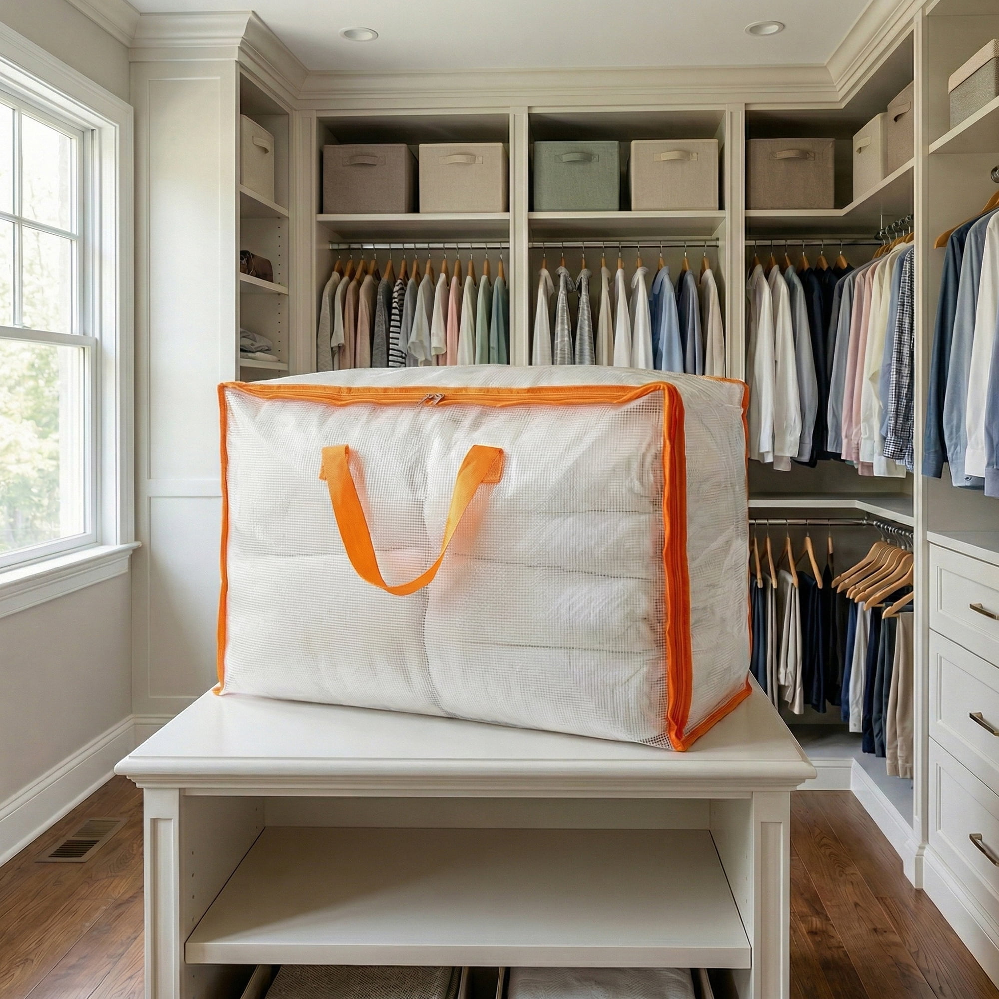 Unique Bargains Storage Bags with Handles for Organizing Clothing Orange 22.8"x8.7"x14.6"