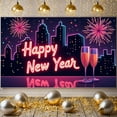 thumbnail image 5 of Neon Light Theme Happy New Year Banner Colorful Fireworks Celebration Banner City Night Backdrop Festive Festive Banner for New Year Party New Year's Eve Celebration Indoor Party, 5 of 9