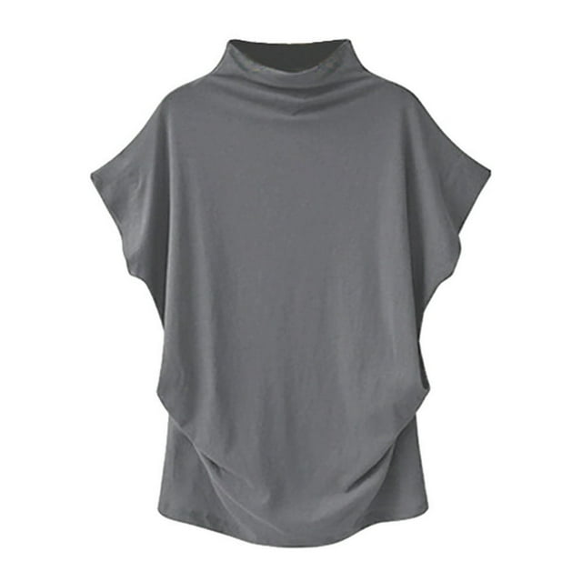 Aviva Femme Col Roulé Manches Courtes Coton Uni Blouse Décontractée Haut T-Shirt Plus Kh/L