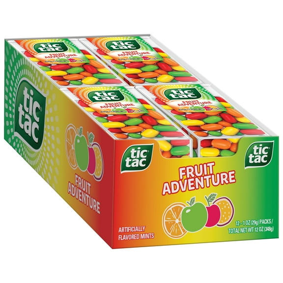 (12 Count) Tic Tac, Fruit Adventure Mints, On-The-Go Refreshment, Easter Basket Stuffers, 1 oz